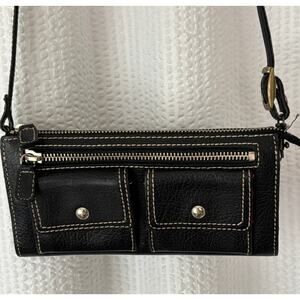 Vintage Nordstrom Black Leather Crossbody Wallet Purse Small Y2K Minimalist